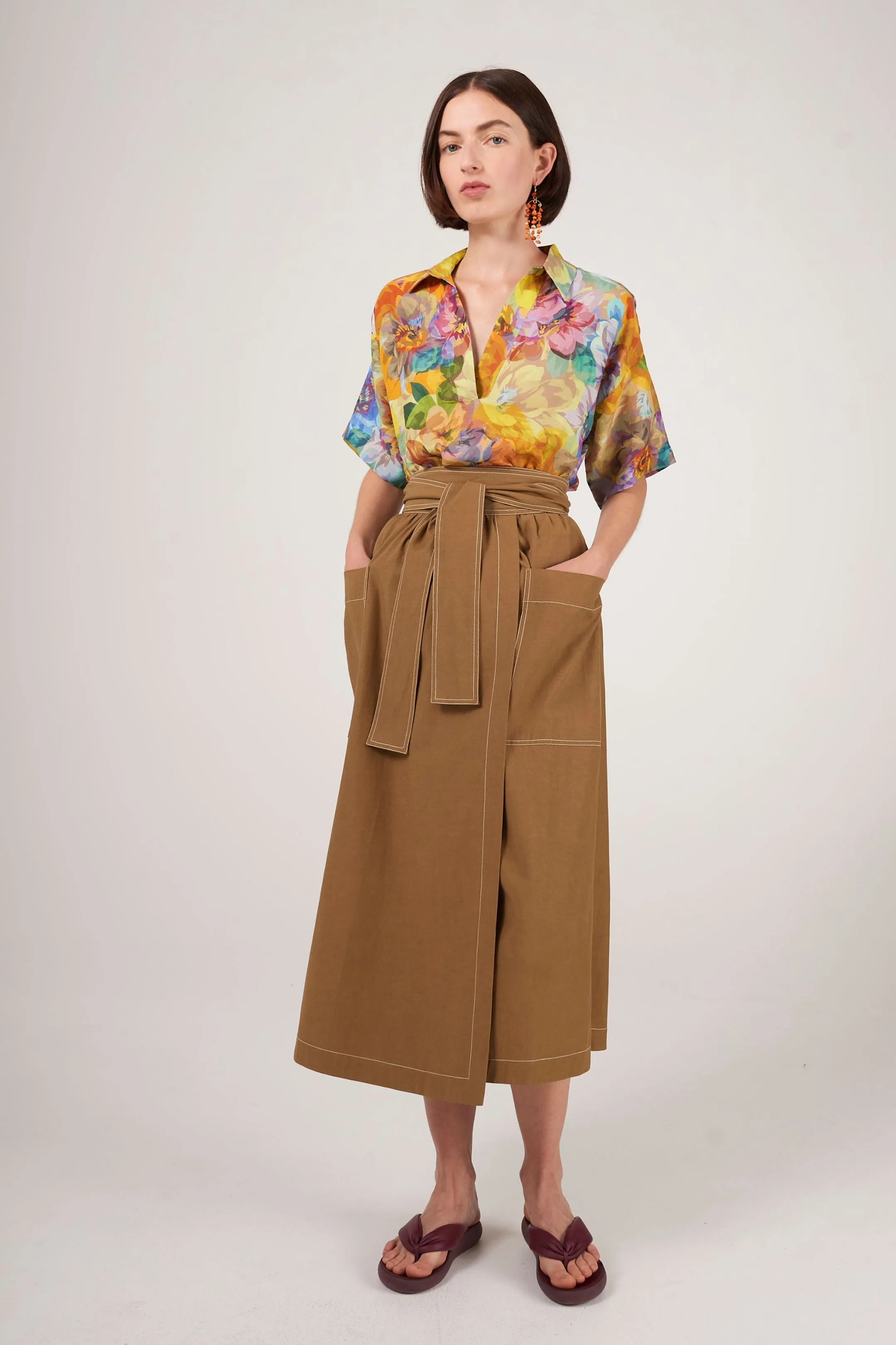 Khaki Twill Wrap Skirt