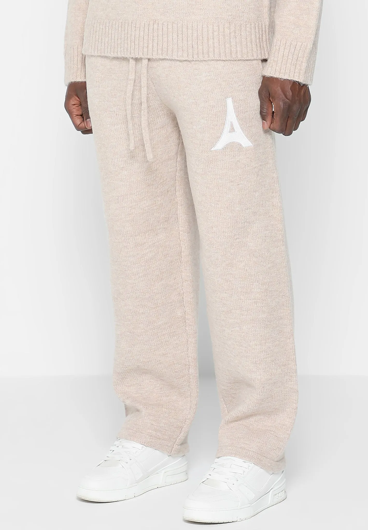 Knitted Relaxed Fit Eiffel Joggers - Beige