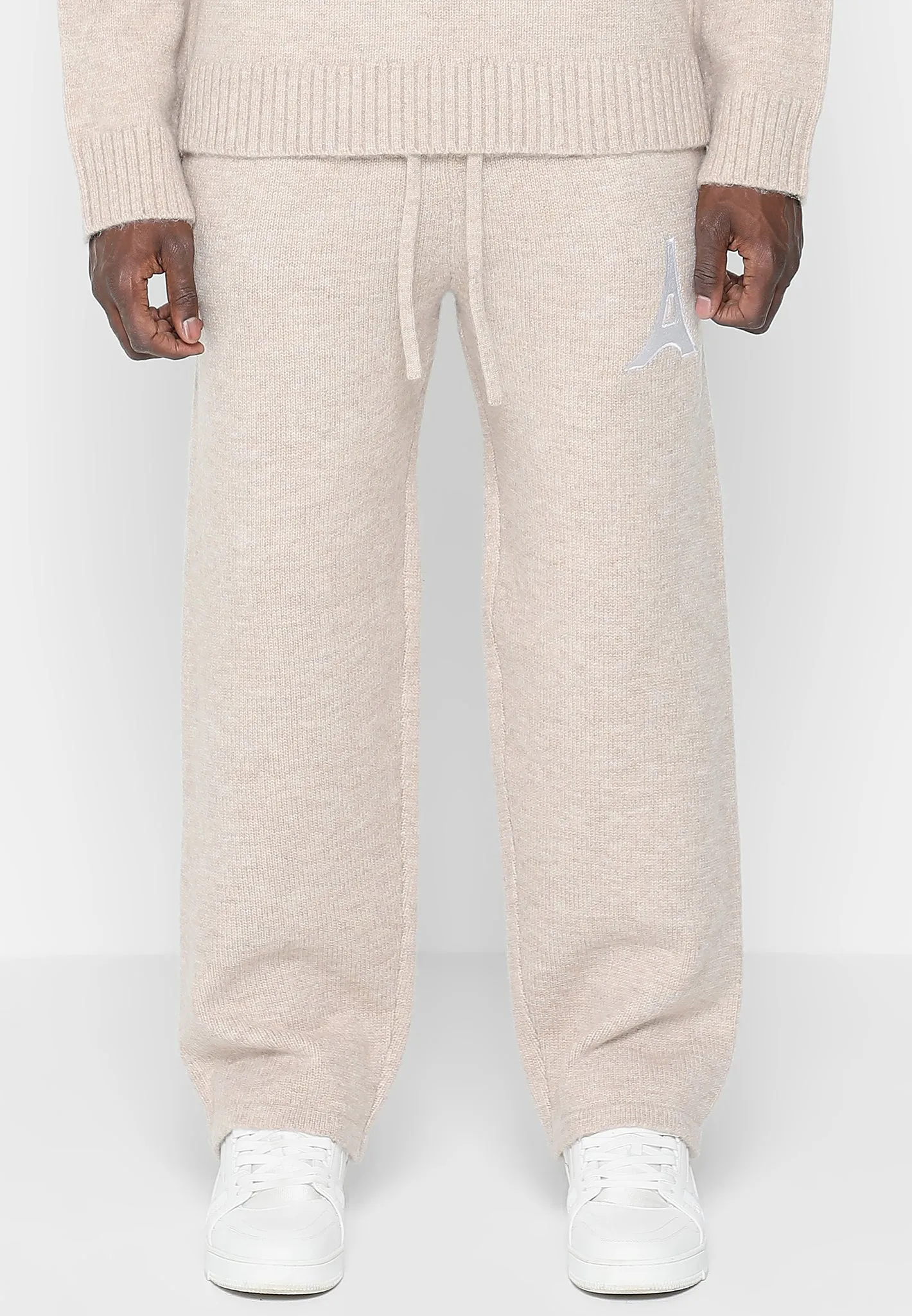 Knitted Relaxed Fit Eiffel Joggers - Beige