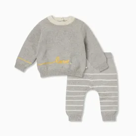 Knitted Slogan Jumper & Stripe Joggers Outfit