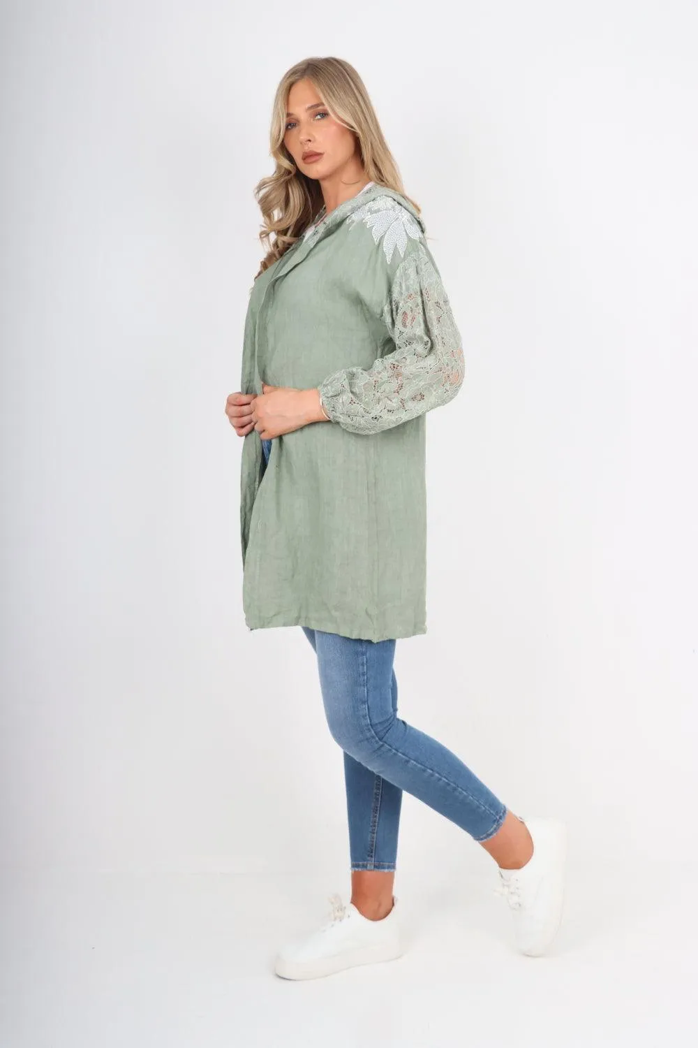 Linen Lagenlook Hooded Cardigan