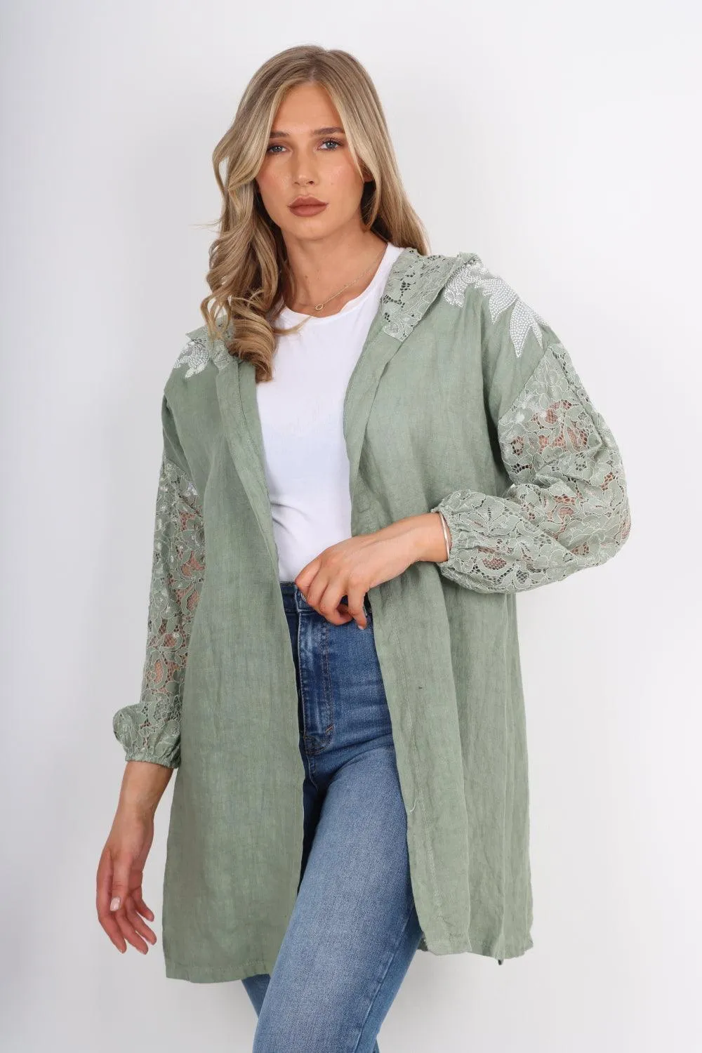 Linen Lagenlook Hooded Cardigan