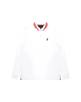 Long Sleeve Striped Polo Shirt - White A206