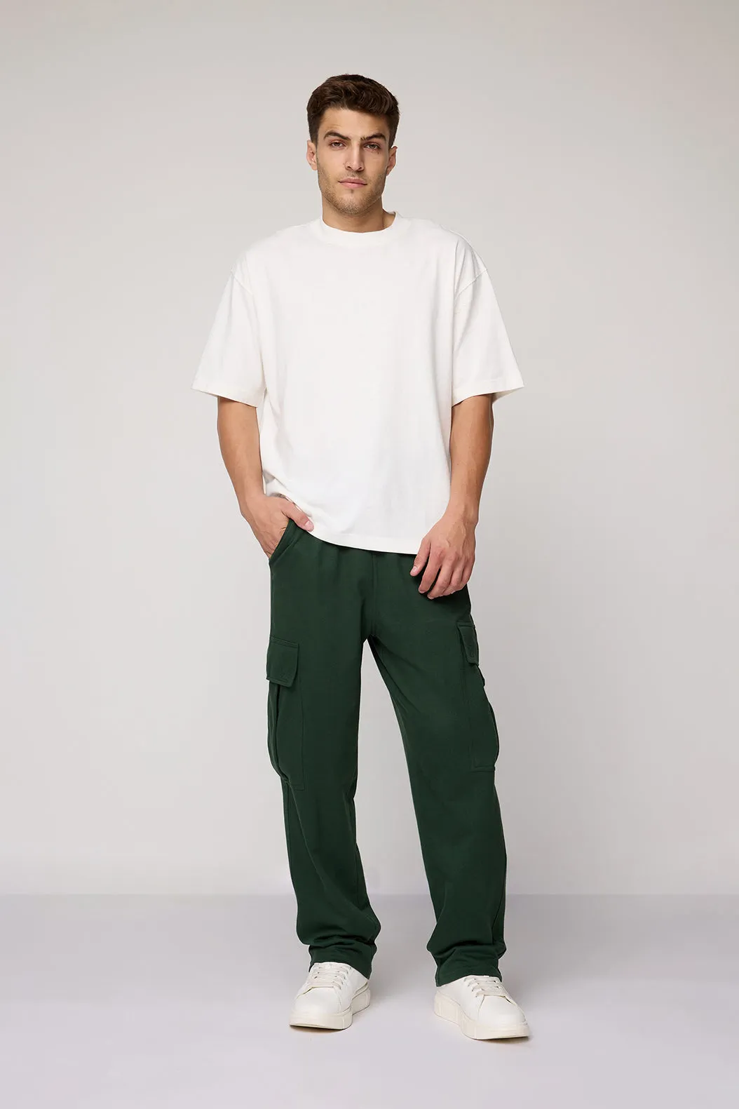 Men's Relaxed Olive Knit Cargo Joggers