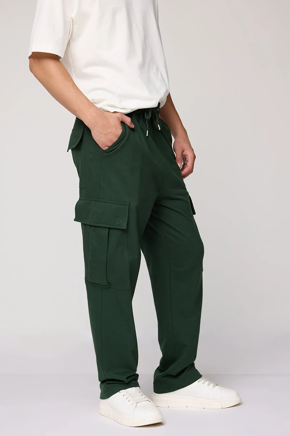 Men's Relaxed Olive Knit Cargo Joggers