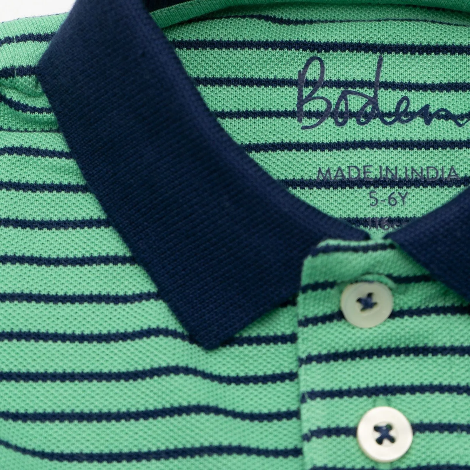 Mini Boden Boys Green Stripe  Short Sleeve Polo Shirts