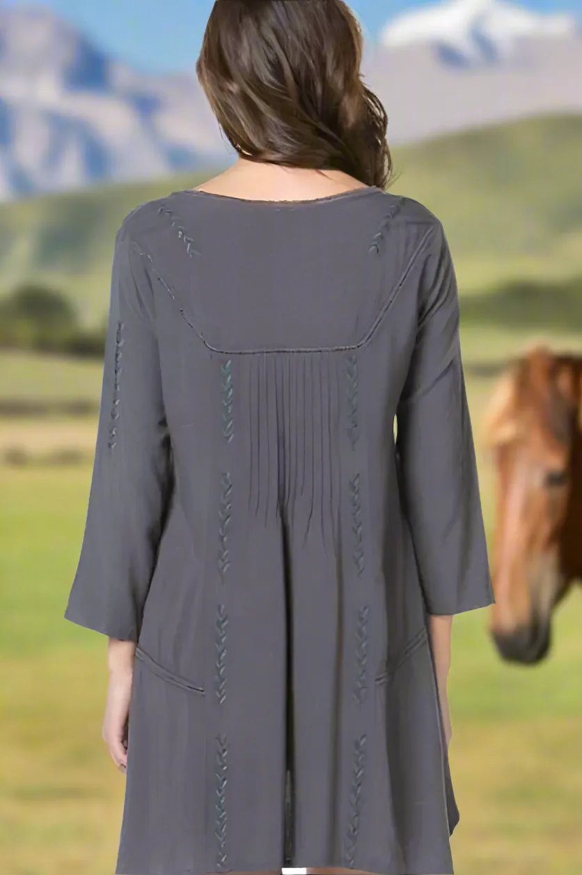 Monoreno Arrow Embroidered Handkerchief Tunic - Charcoal