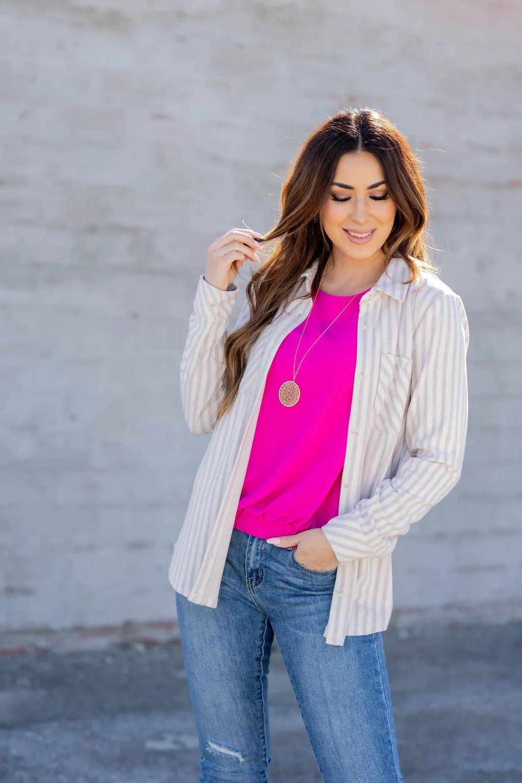 Muted Mixed Stripes Button Up