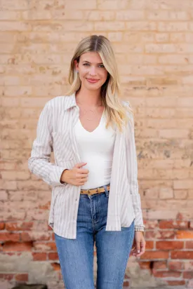 Muted Mixed Stripes Button Up