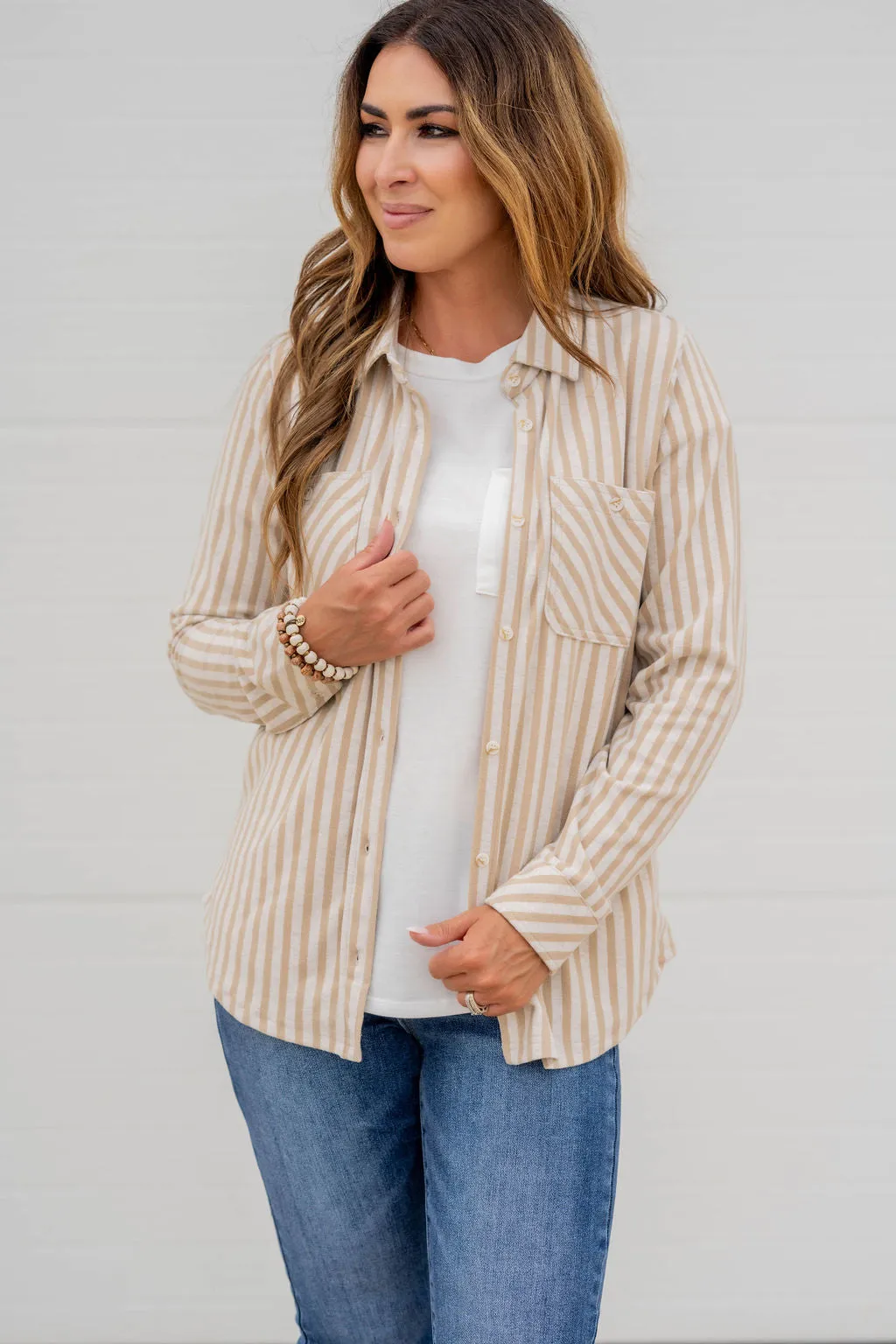 Muted Mixed Stripes Button Up