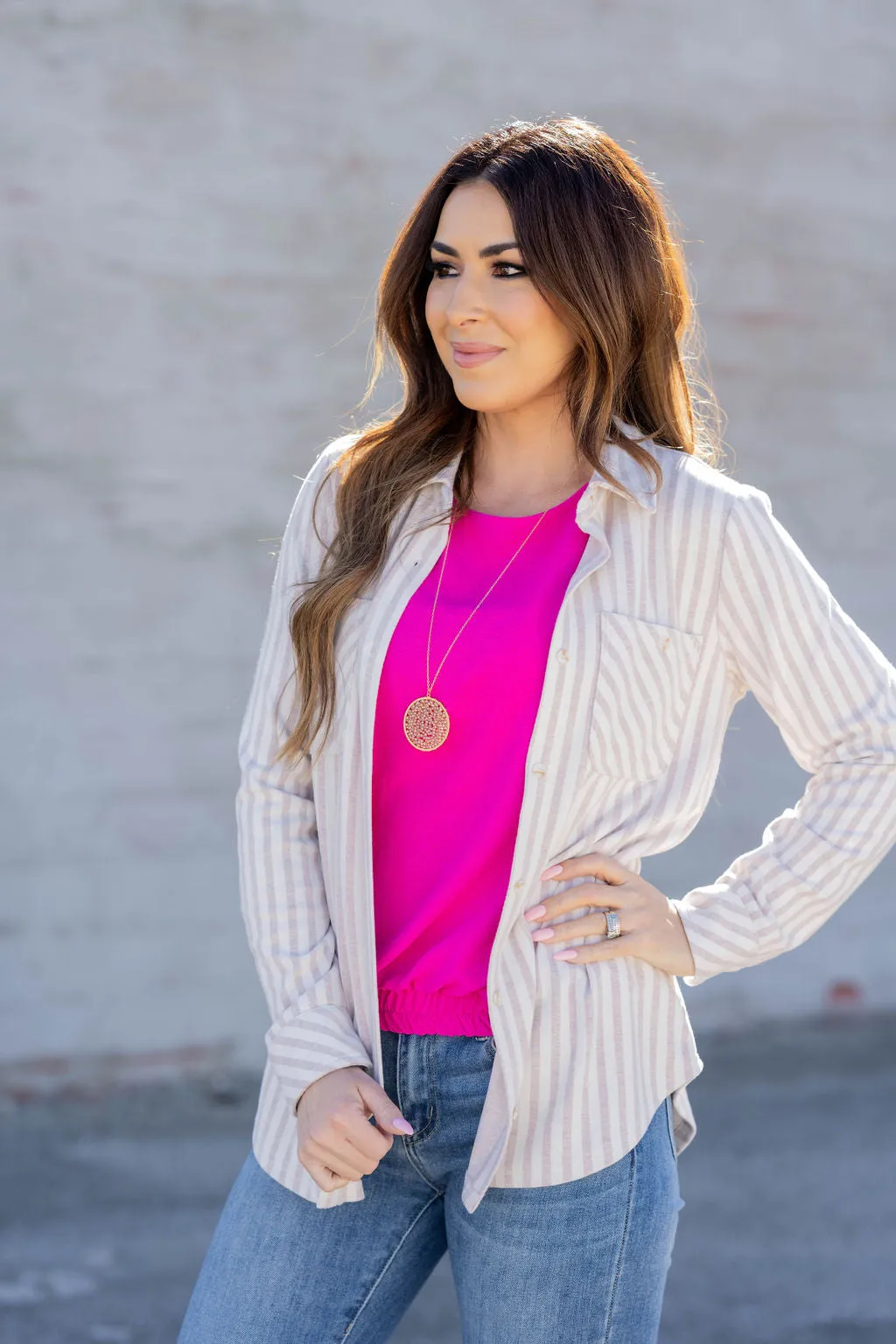 Muted Mixed Stripes Button Up