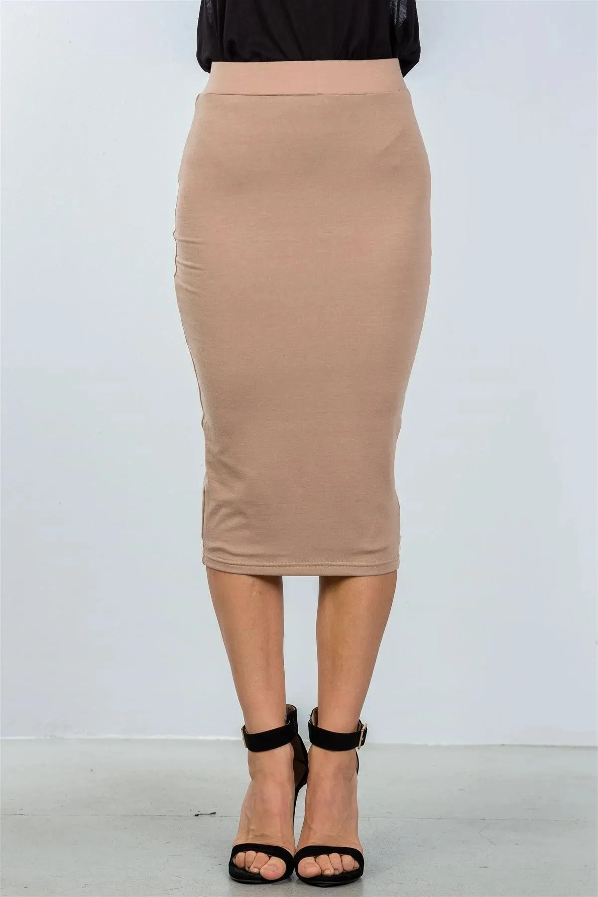 Nude Elastic Waist Midi Pencil Skirt /3-2-1