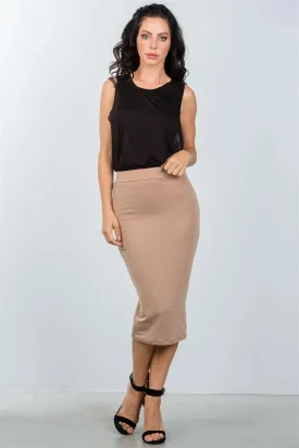 Nude Elastic Waist Midi Pencil Skirt /3-2-1