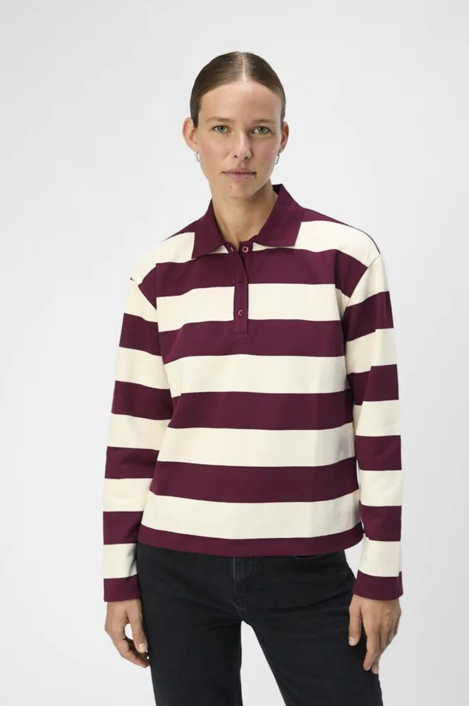 Object Millie Long Sleeve Cabernet Stripe Polo