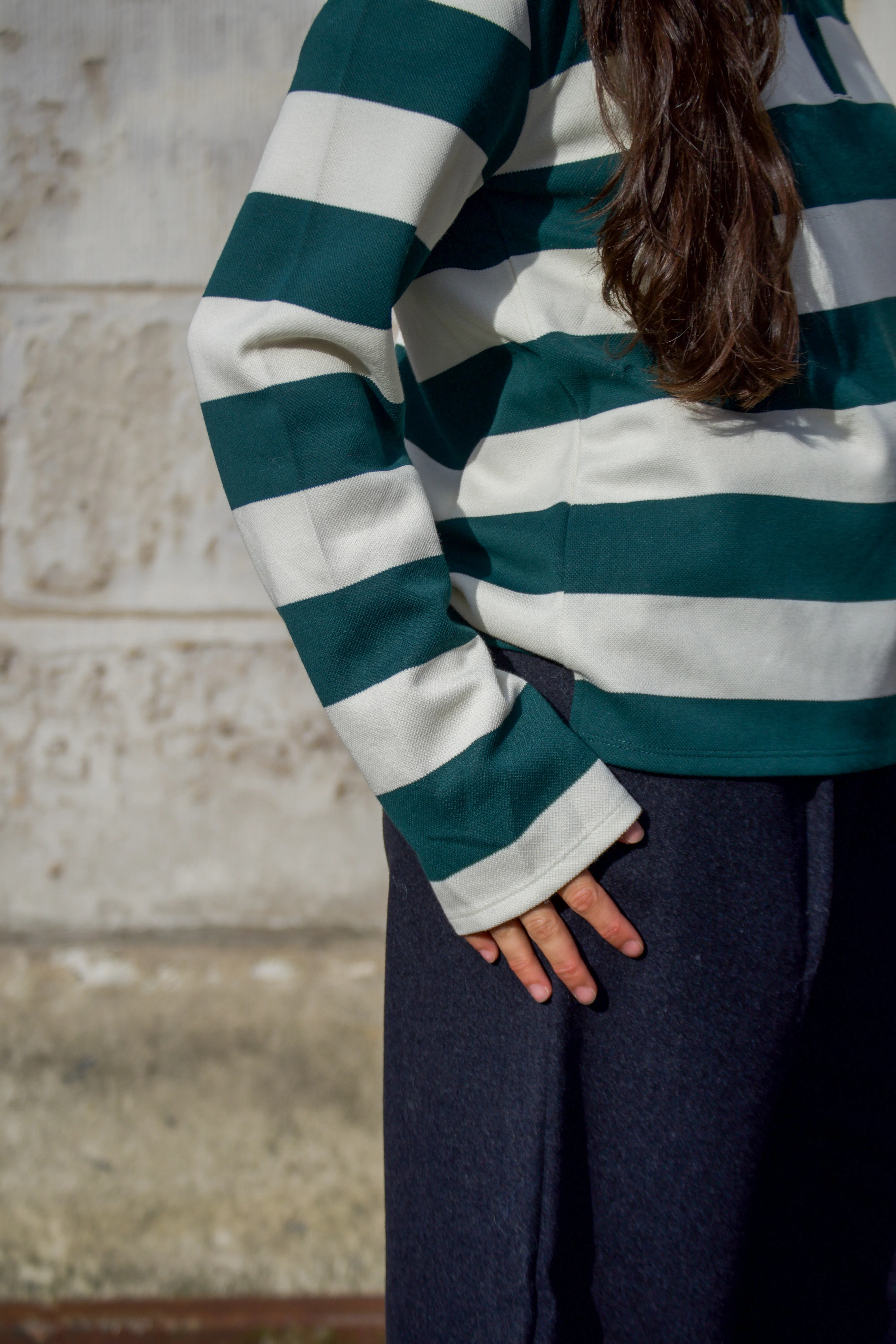 Object Millie Long Sleeve Duffel Green Stripe Polo