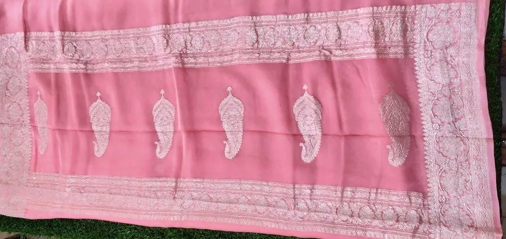 Pink Banarasi Pure Khaddi Chiffon Saree MK01