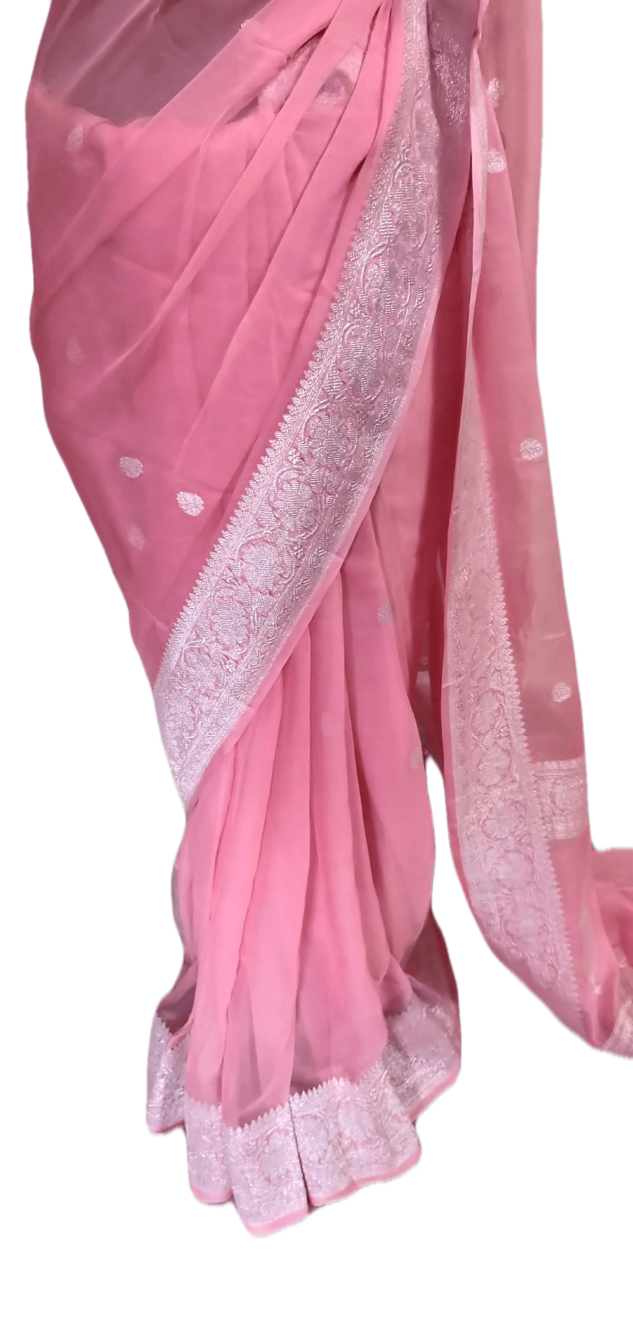 Pink Banarasi Pure Khaddi Chiffon Saree MK01