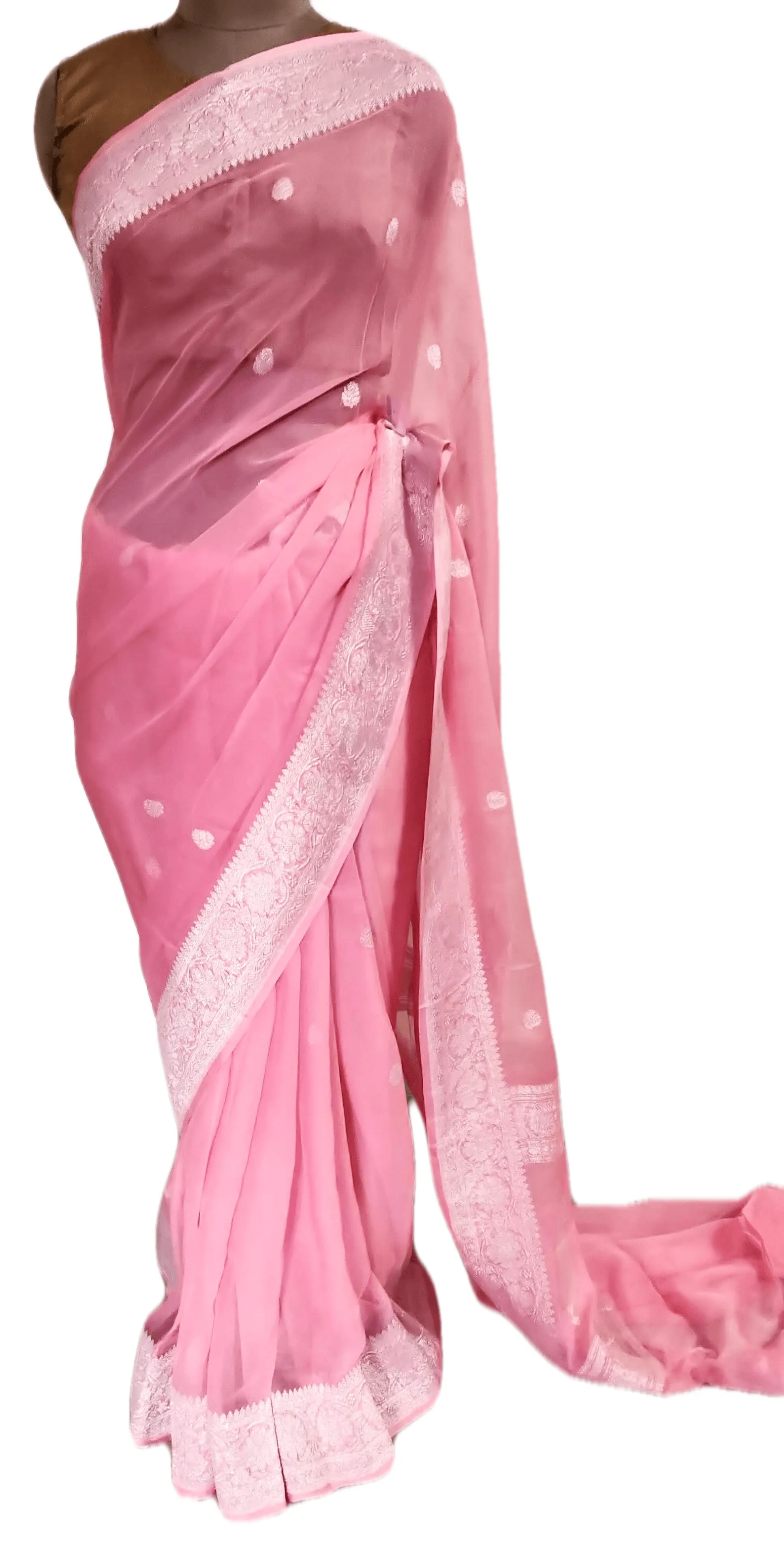 Pink Banarasi Pure Khaddi Chiffon Saree MK01