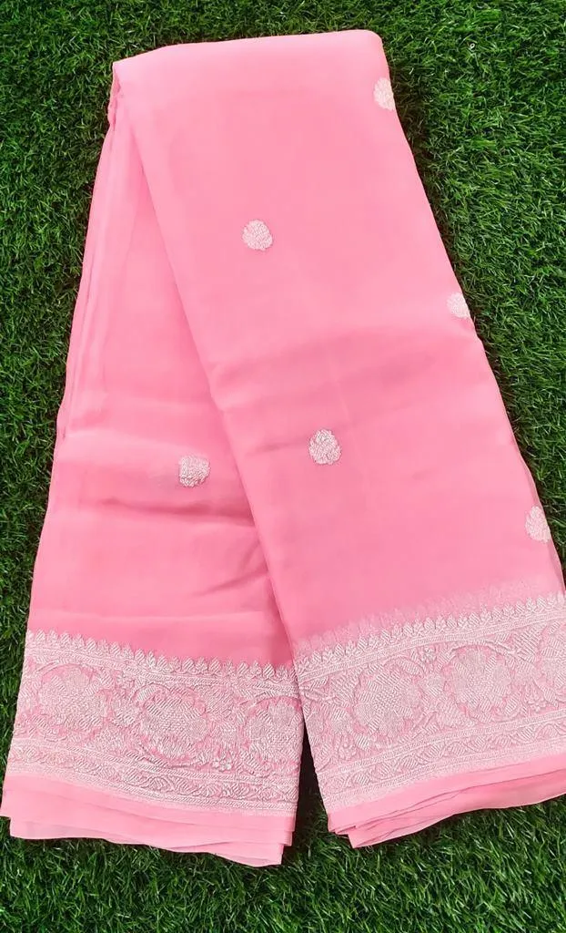 Pink Banarasi Pure Khaddi Chiffon Saree MK01