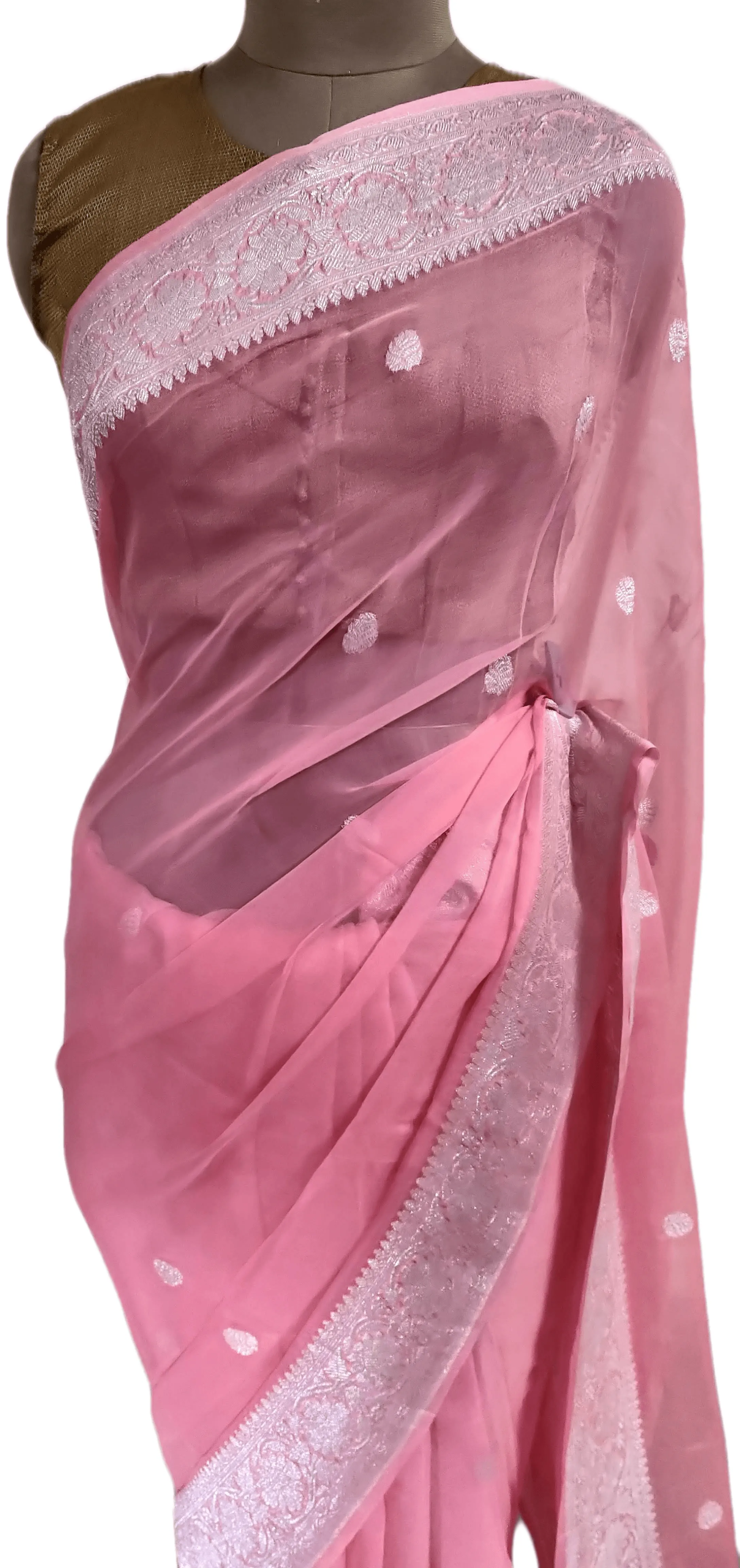 Pink Banarasi Pure Khaddi Chiffon Saree MK01