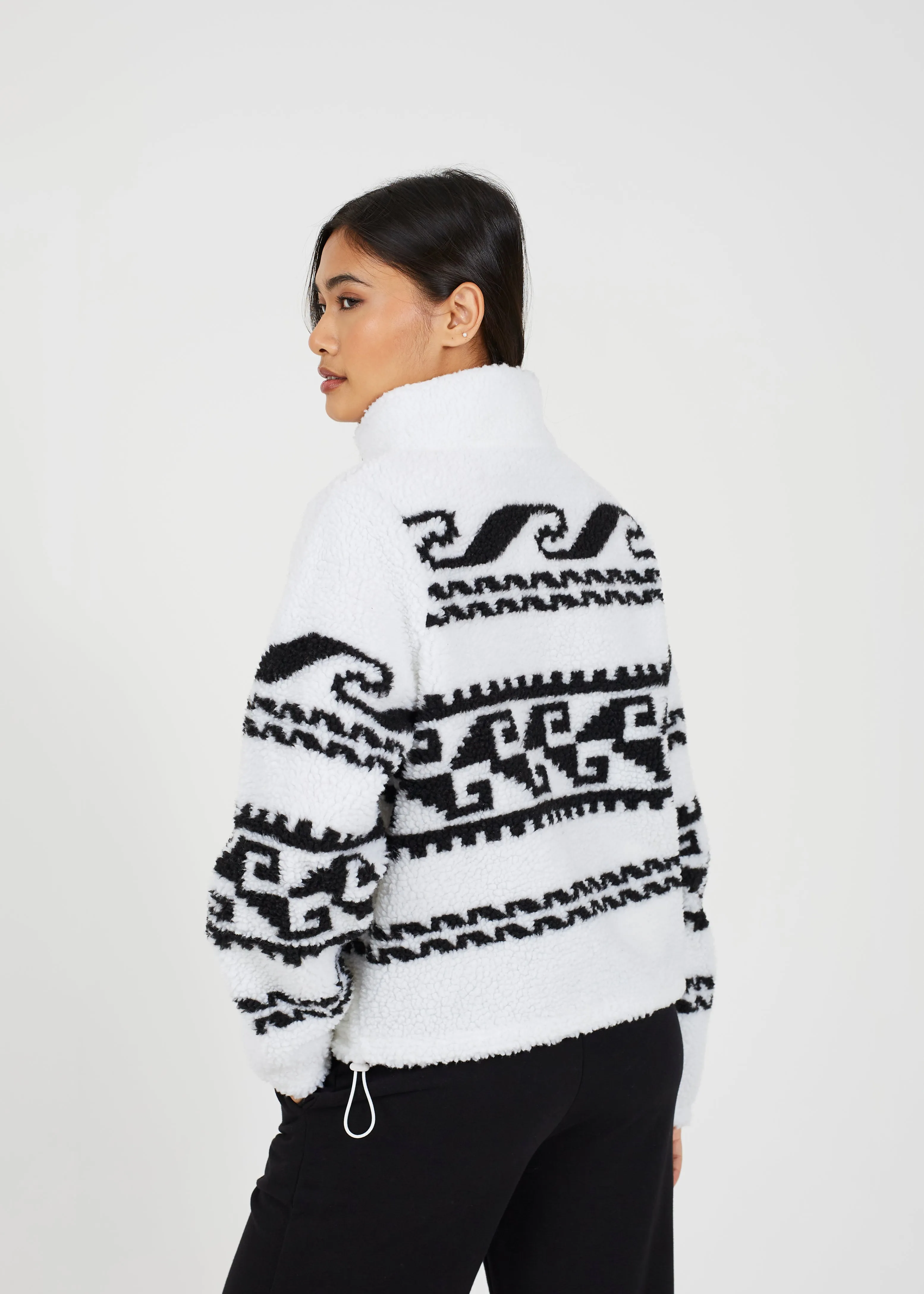 PRINTED HIGH NECK 3/4 ZIP FLEECE SWEATSHIRT