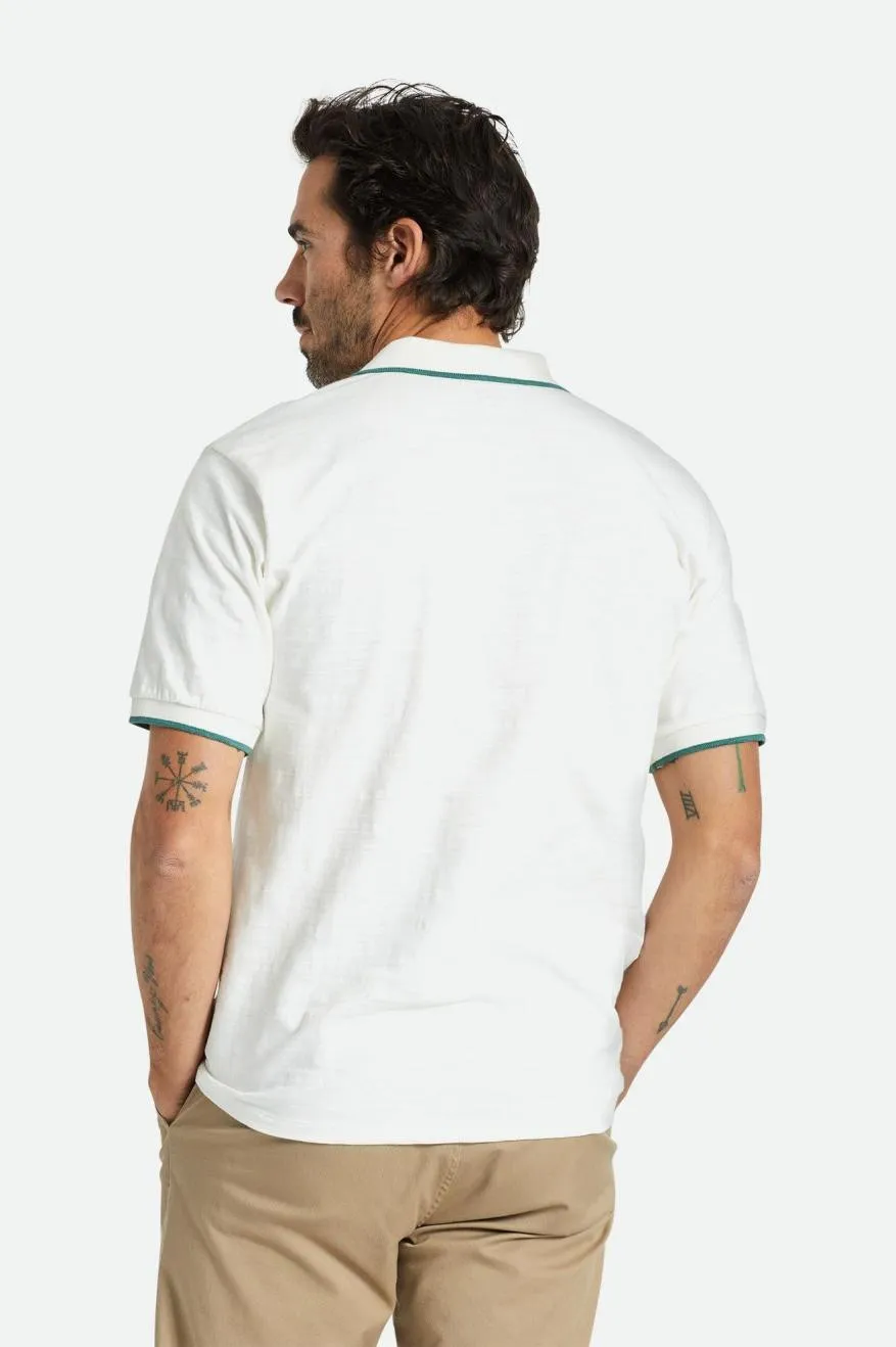 Proper Slub S/S Polo - Off White/Spruce