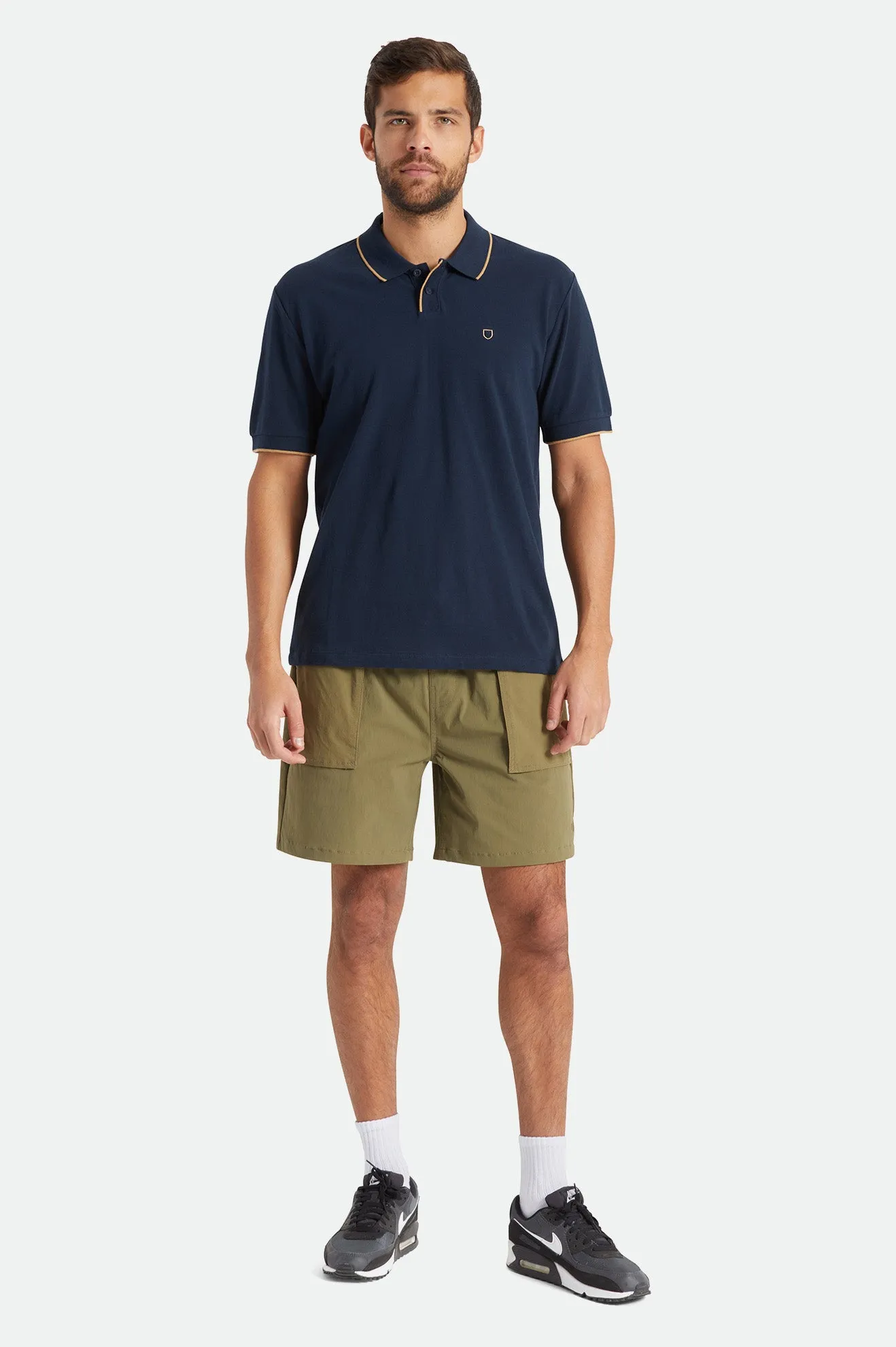 Proper S/S Polo Knit - Navy/Tan