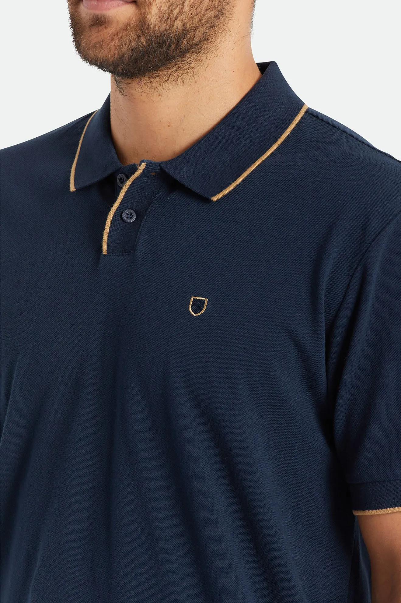 Proper S/S Polo Knit - Navy/Tan