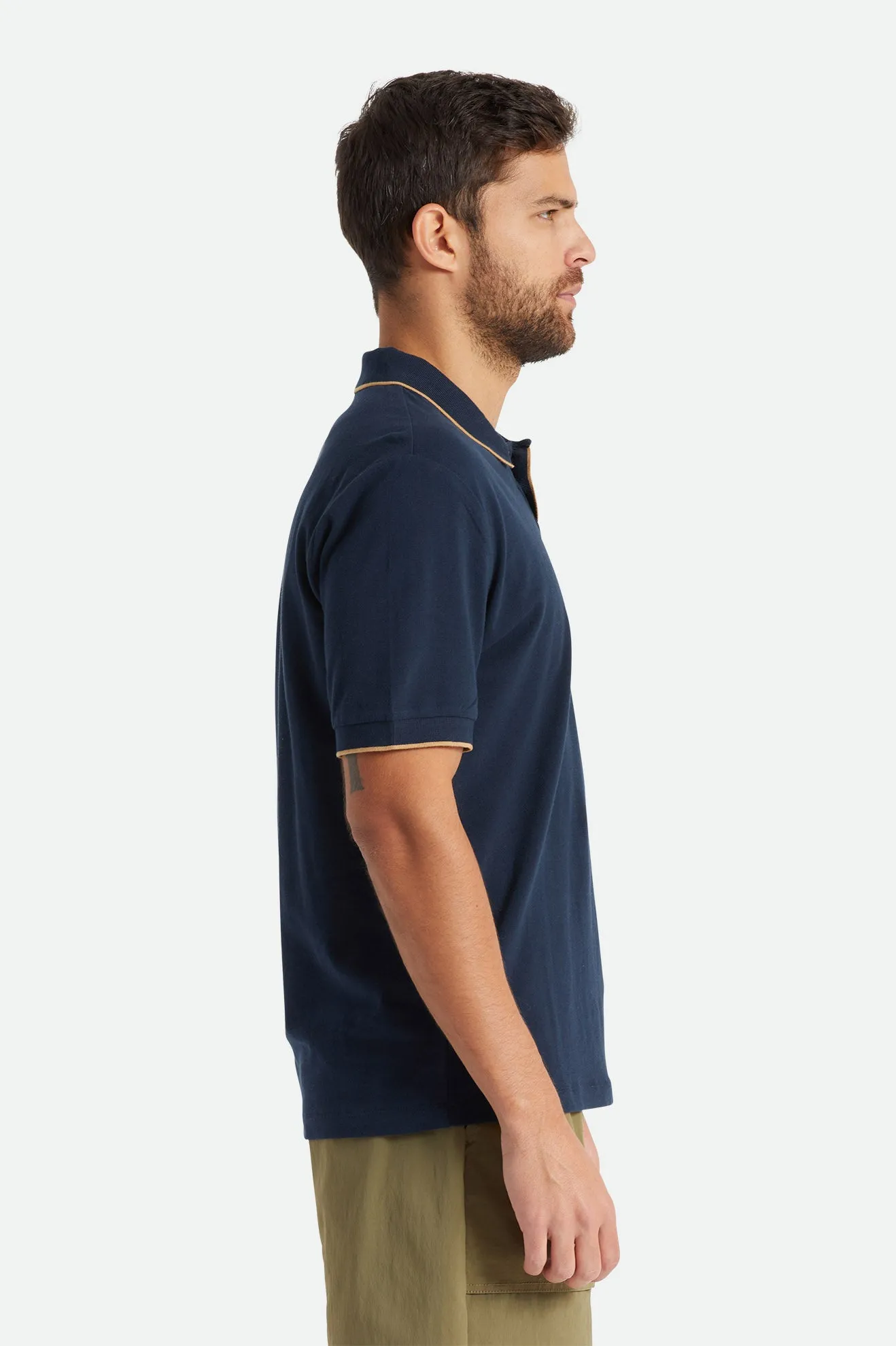 Proper S/S Polo Knit - Navy/Tan