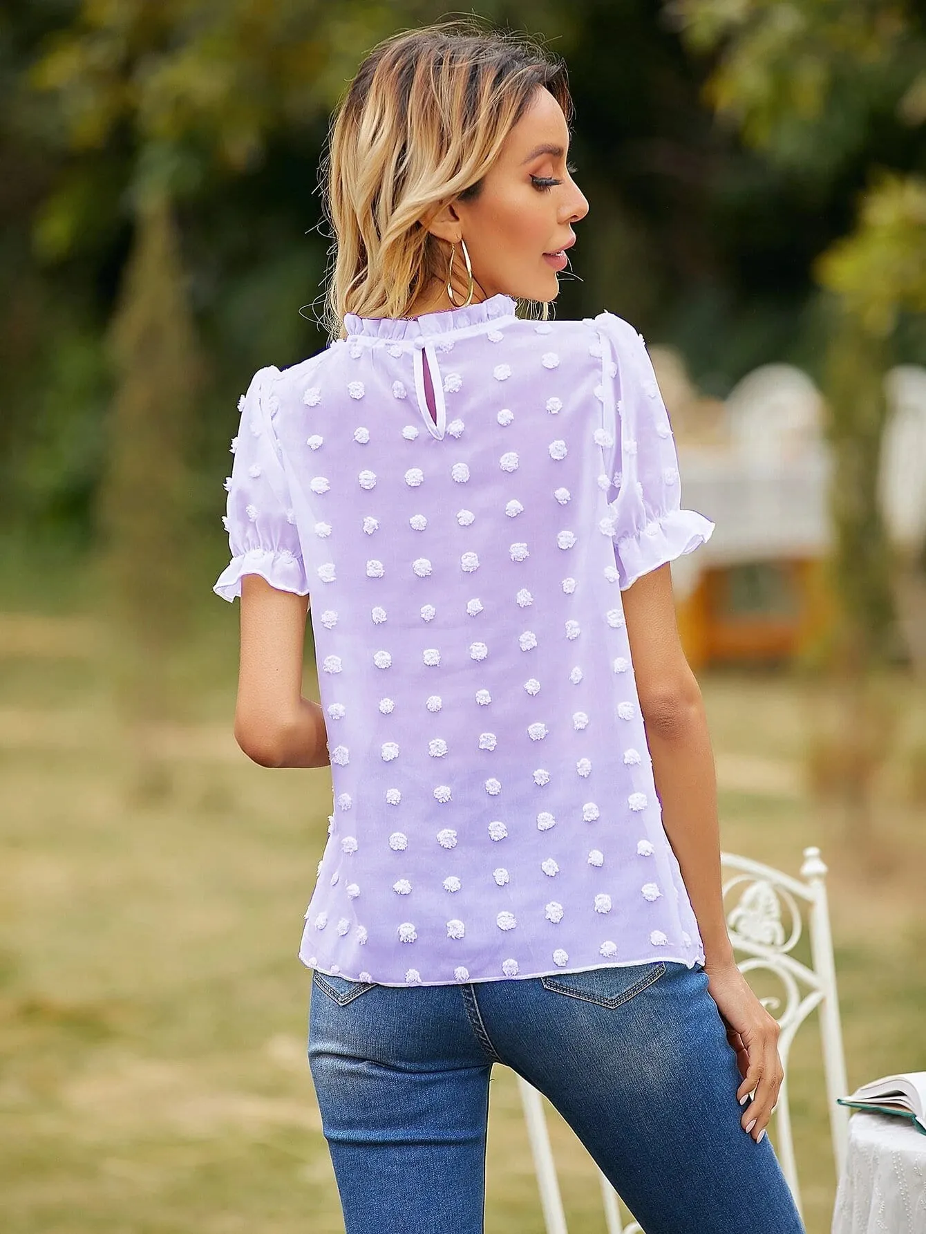 Puffed Sleeve Clip Dot Blouse