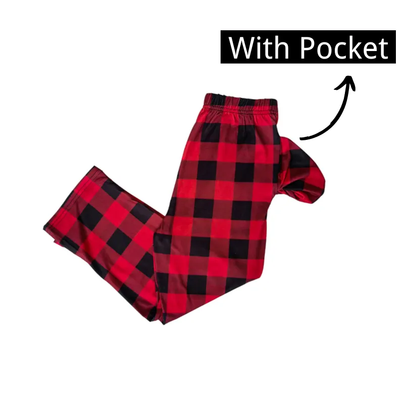 "2024 Family Christmas" Quirky Heart Letter Print Black & Red Plaid Family Matching Black Pajamas