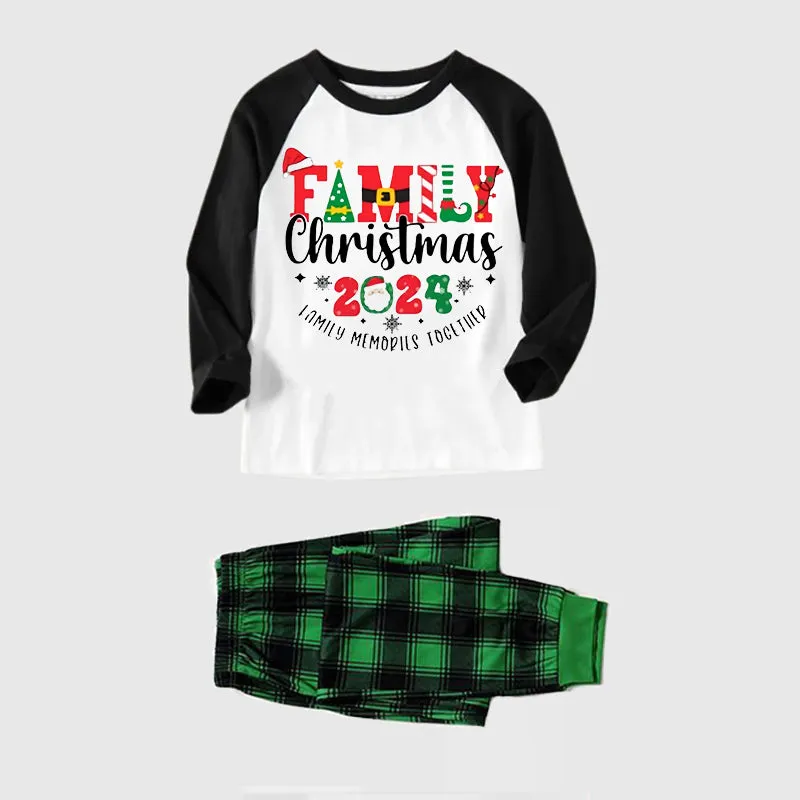 "Family Christmas 2024 Making Memories Together" Cute Christmas Elements Printed Green and Black Plaid Christmas Family Pajamas