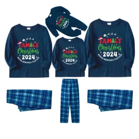 "Family Christmas 2024" Printed Blue Plaid Christmas Matching Pajamas