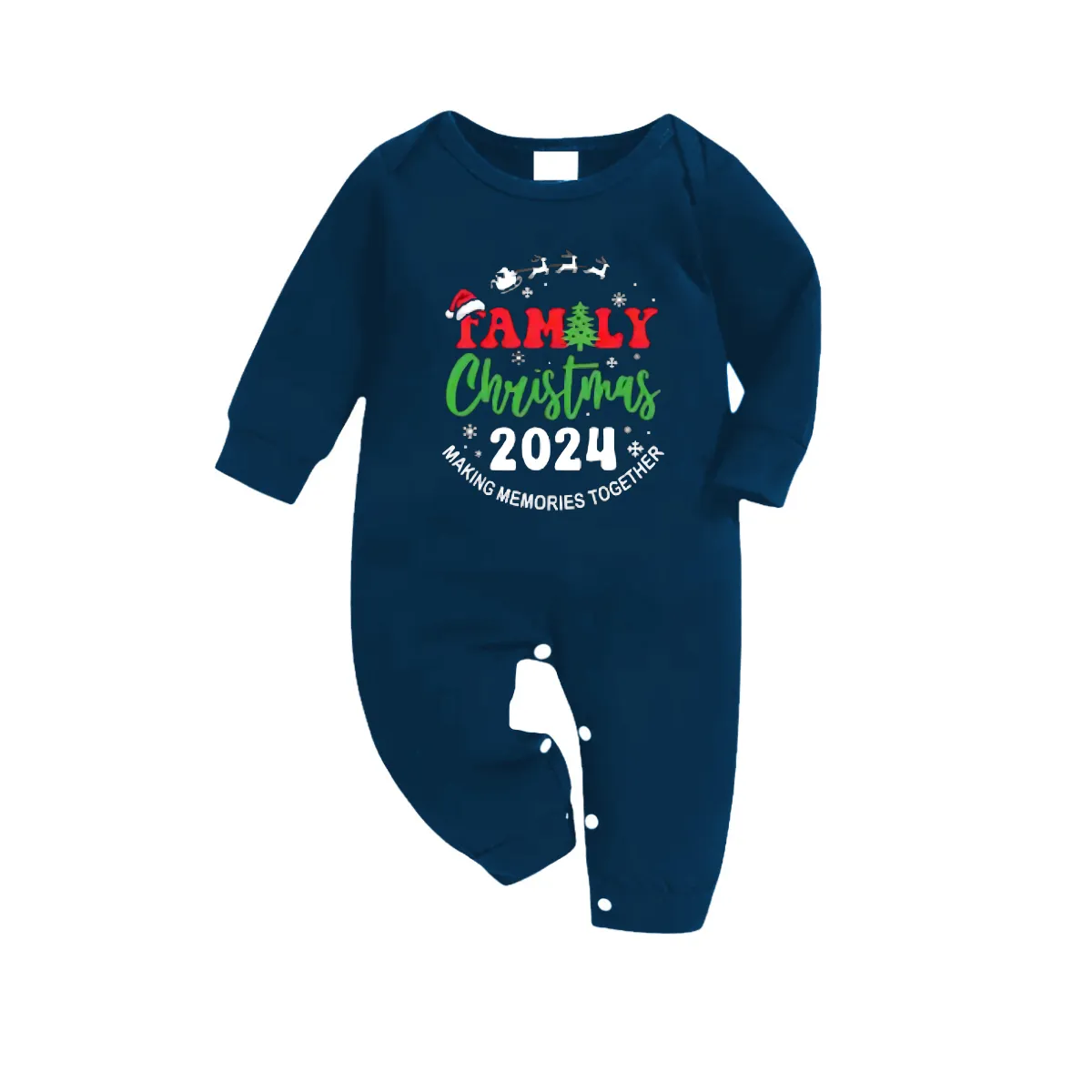 "Family Christmas 2024" Printed Blue Plaid Christmas Matching Pajamas