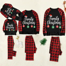 "Family Christmas" 2024 Letter Print Black & Red Plaid Family Matching Black Pajamas