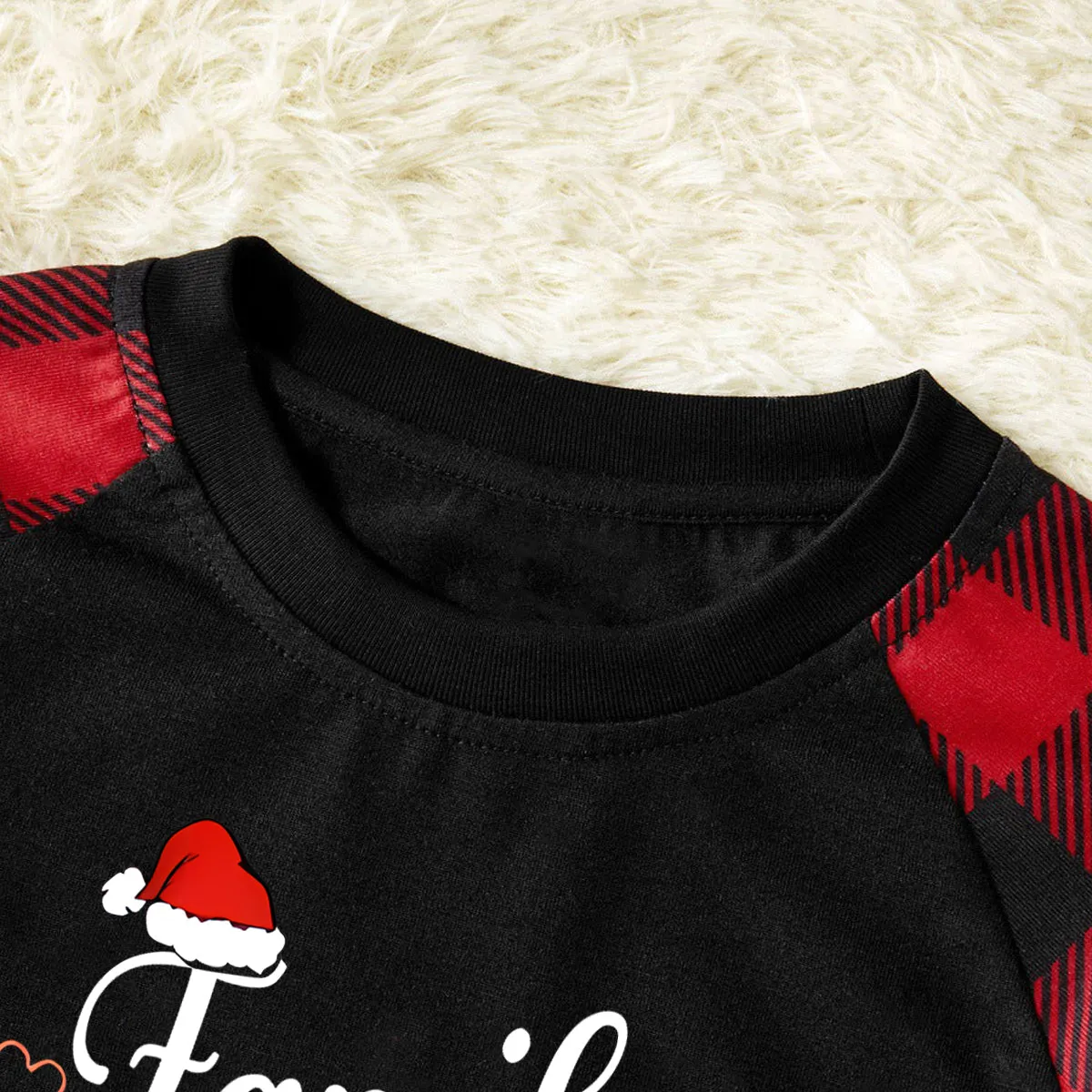 "Family Christmas" 2024 Letter Print Black & Red Plaid Family Matching Black Pajamas