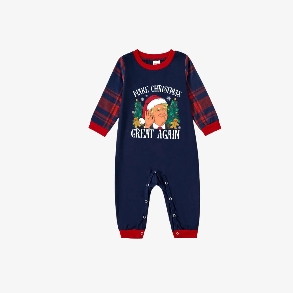 "MERRY CHRISTMAS GREAT AGAIN" Letter Printed Red and Blue Plaid Family Pajamas Sets