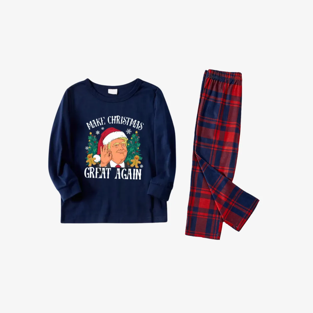 "MERRY CHRISTMAS GREAT AGAIN" Letter Printed Red and Blue Plaid Family Pajamas Sets