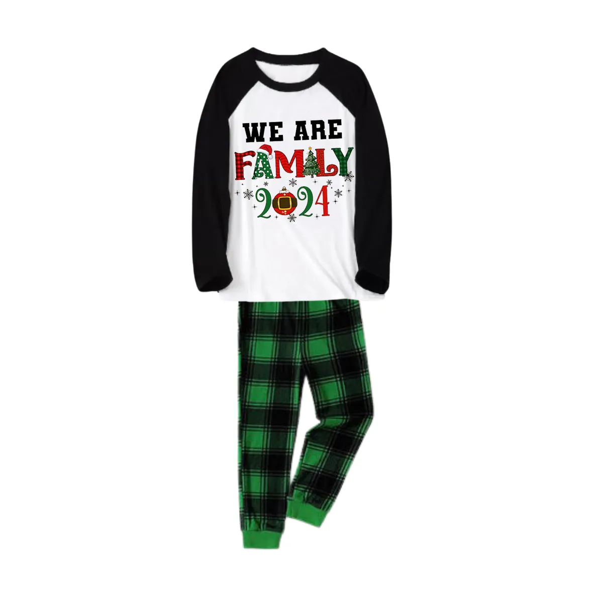 "We are Family 2024" Printed Green and Black Plaid Christmas Family Pajamas