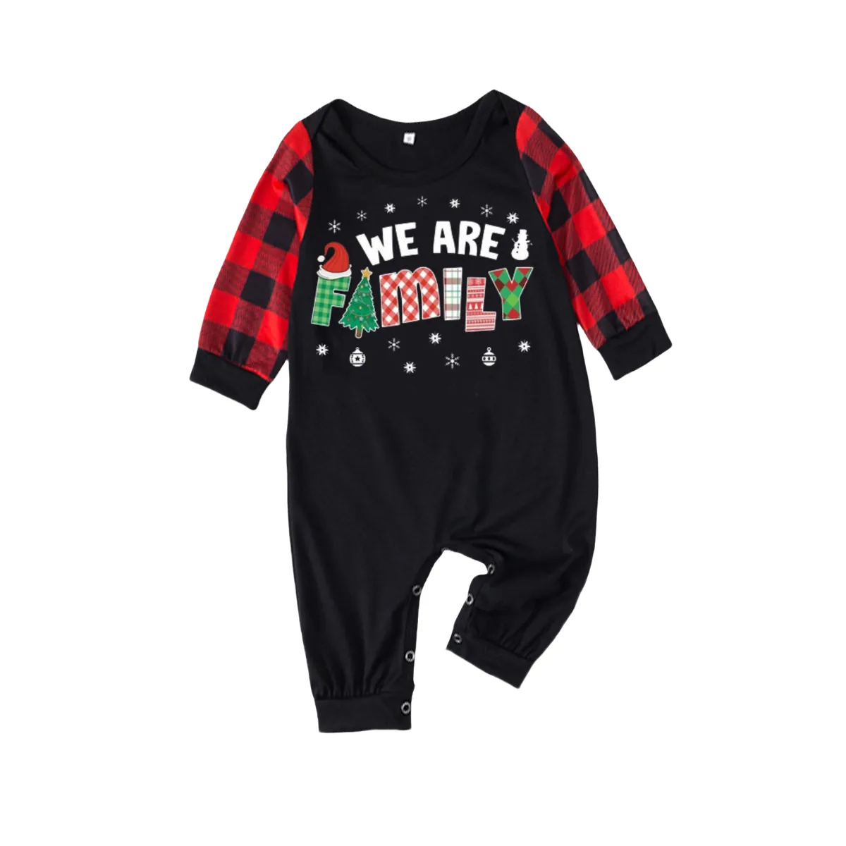 "We are Family" Print Black & Red Plaid Christmas Matching Pajamas