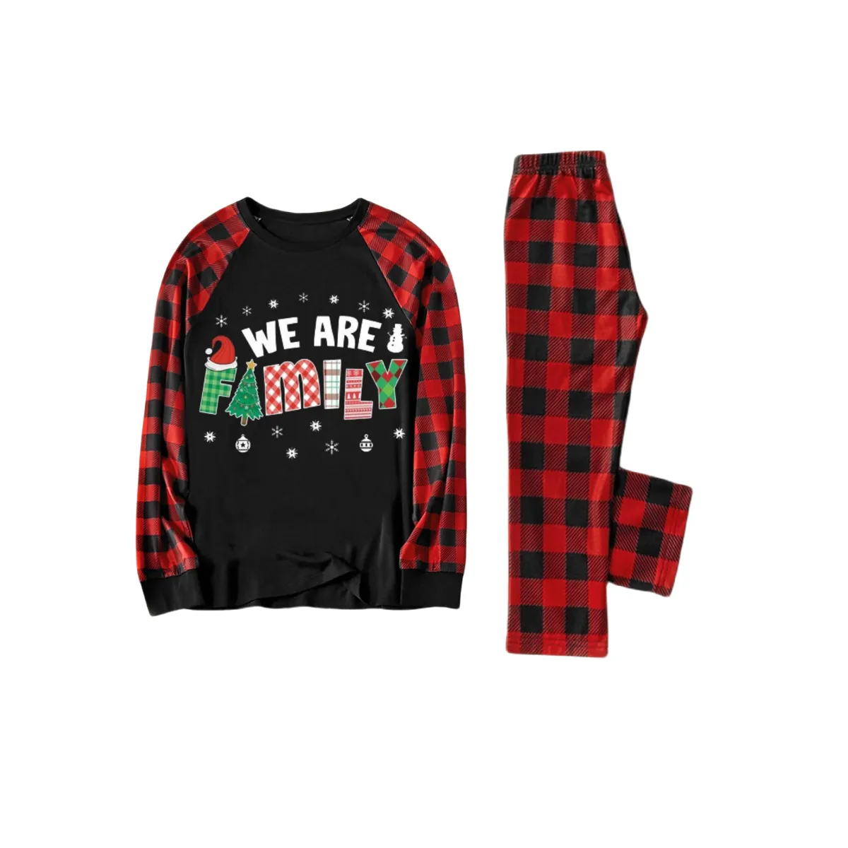 "We are Family" Print Black & Red Plaid Christmas Matching Pajamas