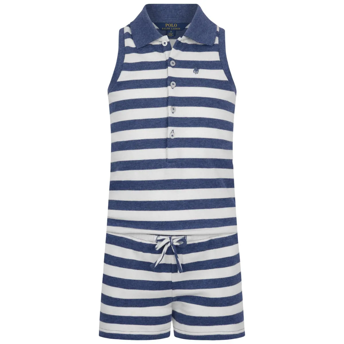 Ralph Lauren Girls Navy Striped Cotton Polo Playsuit