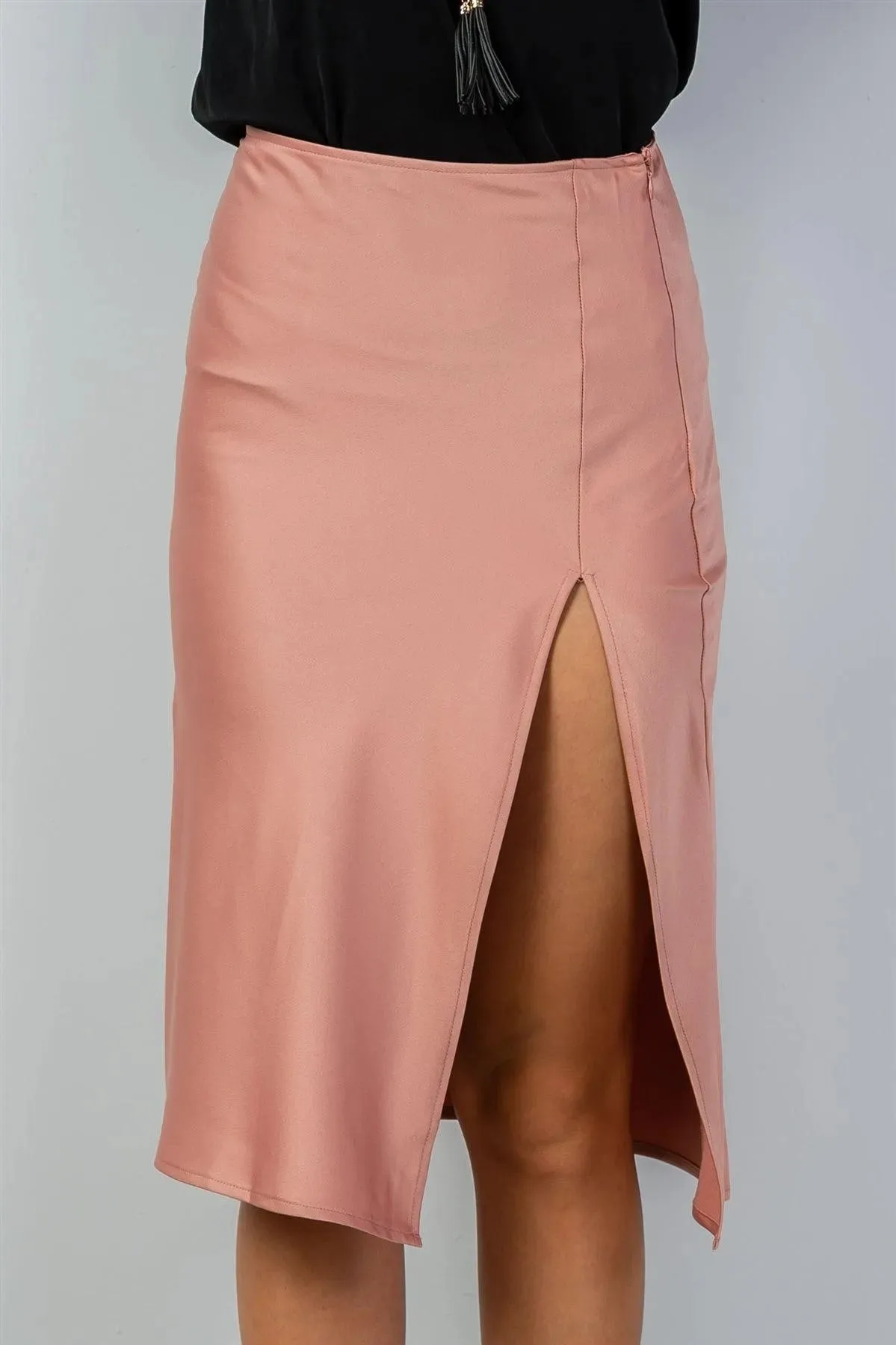 Rose Side Slit Satin Midi Skirt /3-2-1