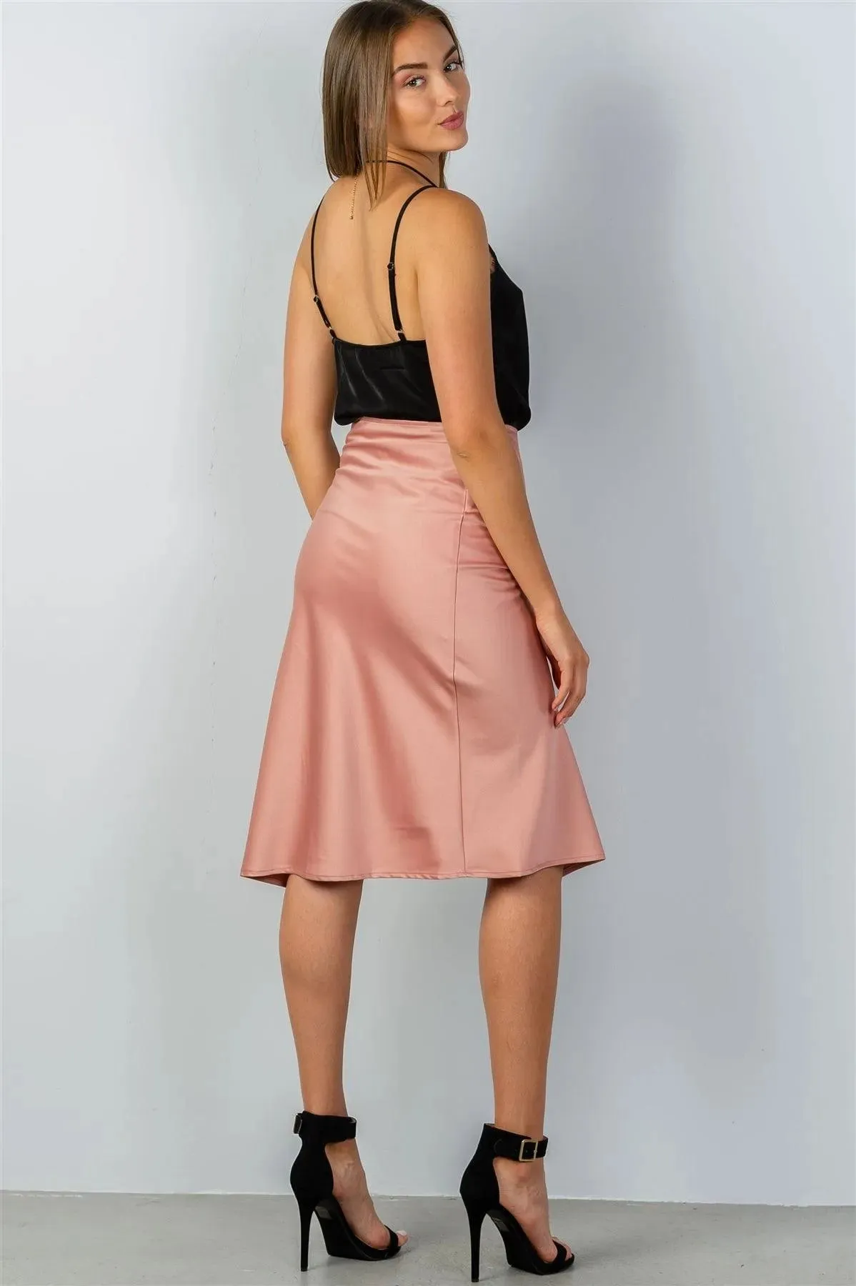 Rose Side Slit Satin Midi Skirt /3-2-1