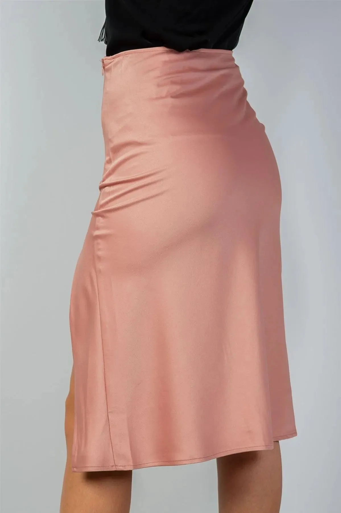 Rose Side Slit Satin Midi Skirt /3-2-1