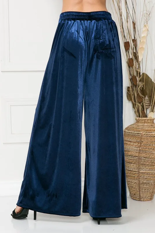 Royal Blue Velvet Wide Leg Pants