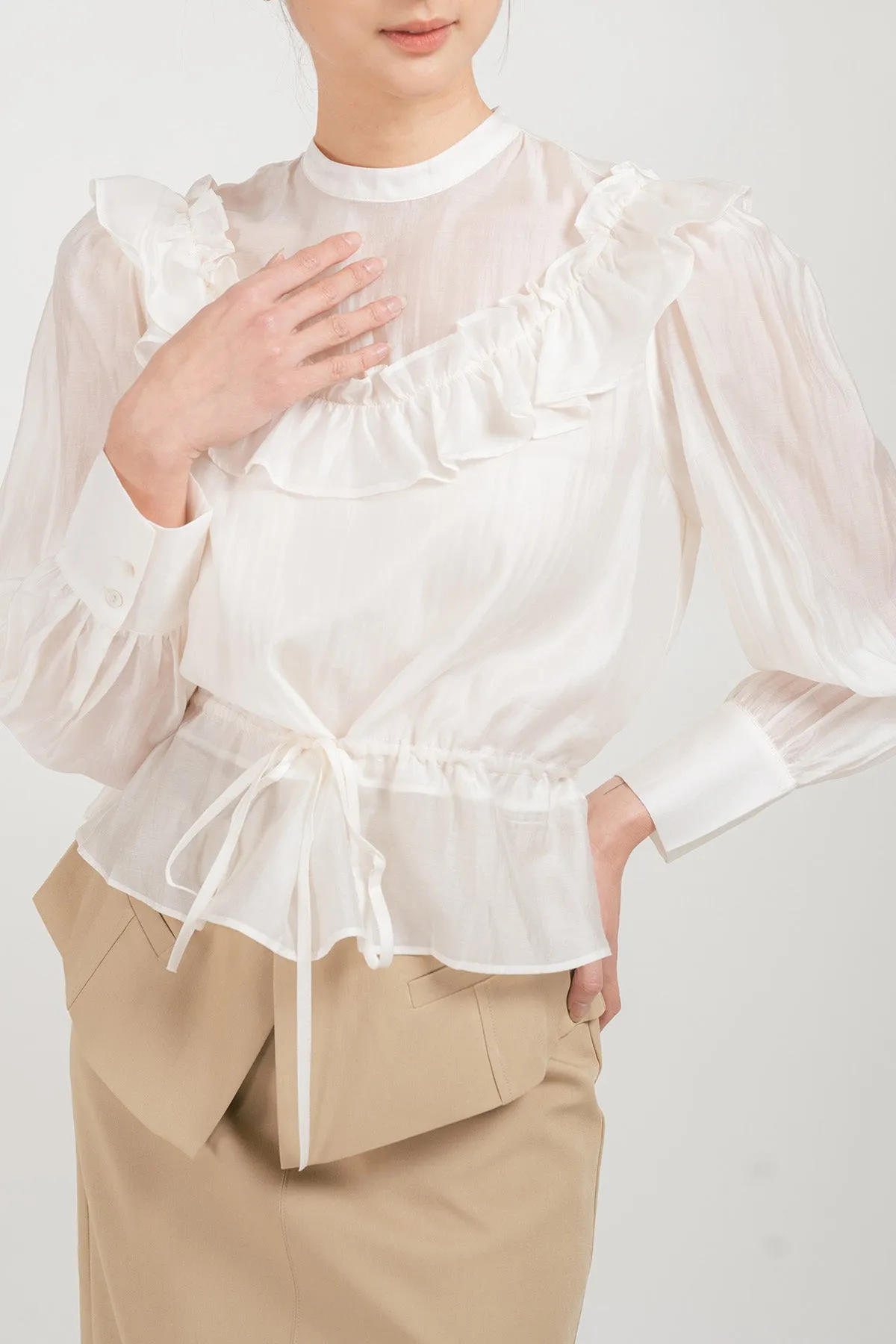 Sacolli Sheer Ruffled Chiffon Blouse