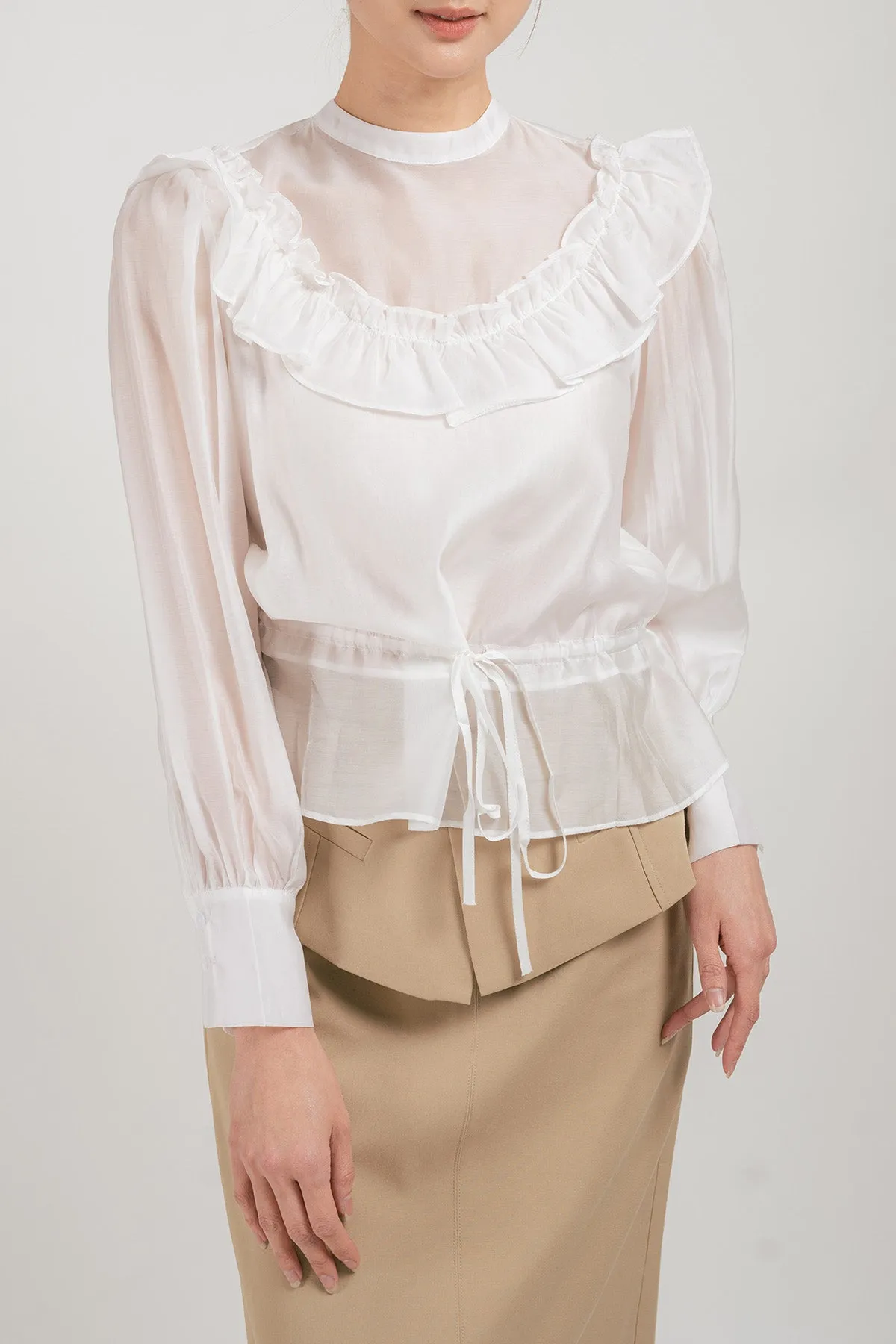 Sacolli Sheer Ruffled Chiffon Blouse