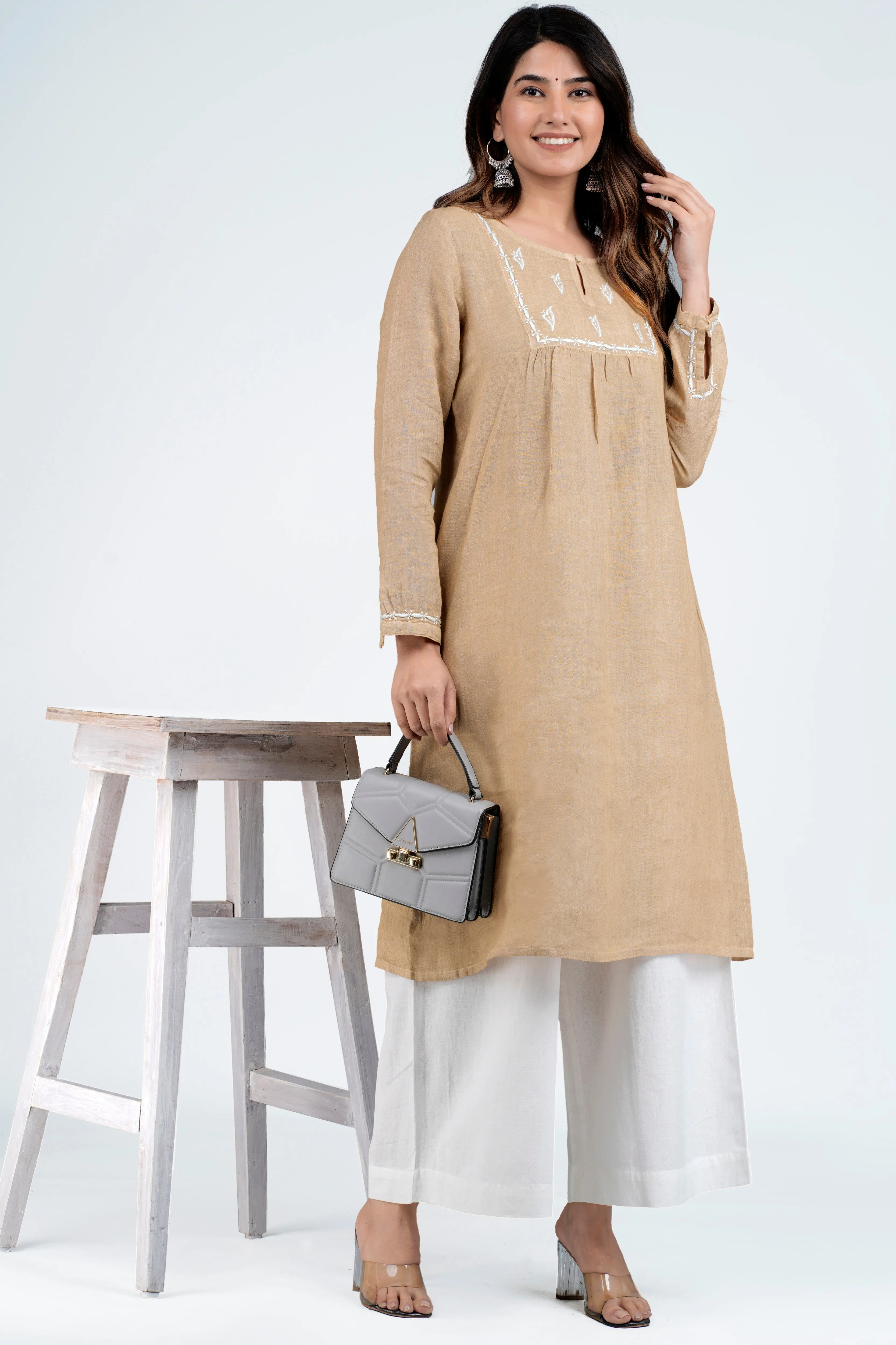 SADHYA Linen-Cotton Hand Embroidered Tunic Kurti: Made to Order/Customizable