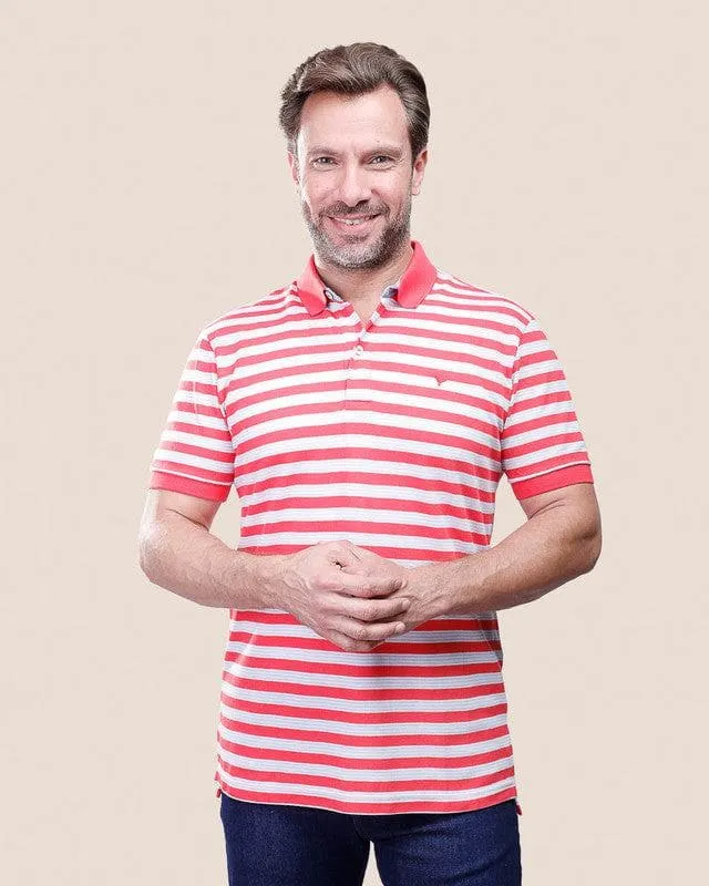 SHORT SLEEVE STRIPED POLO SHIRT - MELON